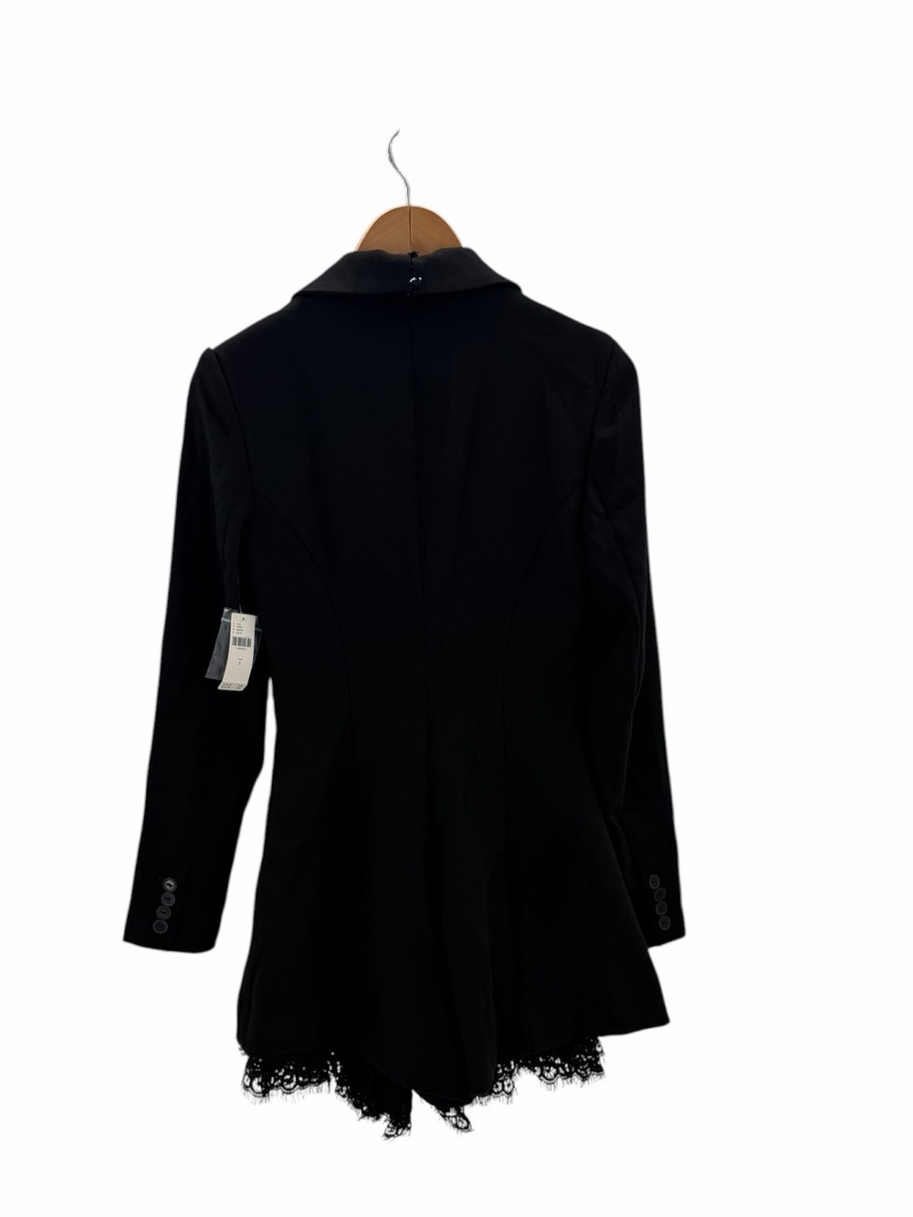 Anthropologie Long-Sleeve Tuxedo Lace-Hem Romper - Black - Size 2 XS NWT - Picture 15 of 16
